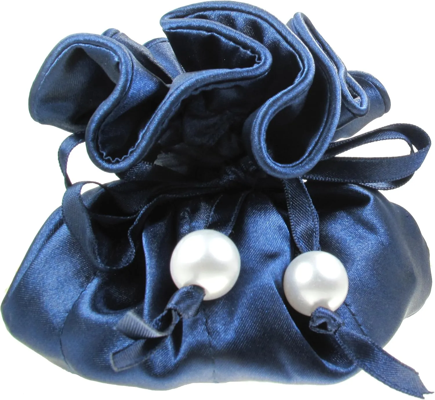 Drawstring Premium Satin 2-in-1 Jewelry Pouch Travel Gift Bag Accessory, 16 Pockets, Dark Blue