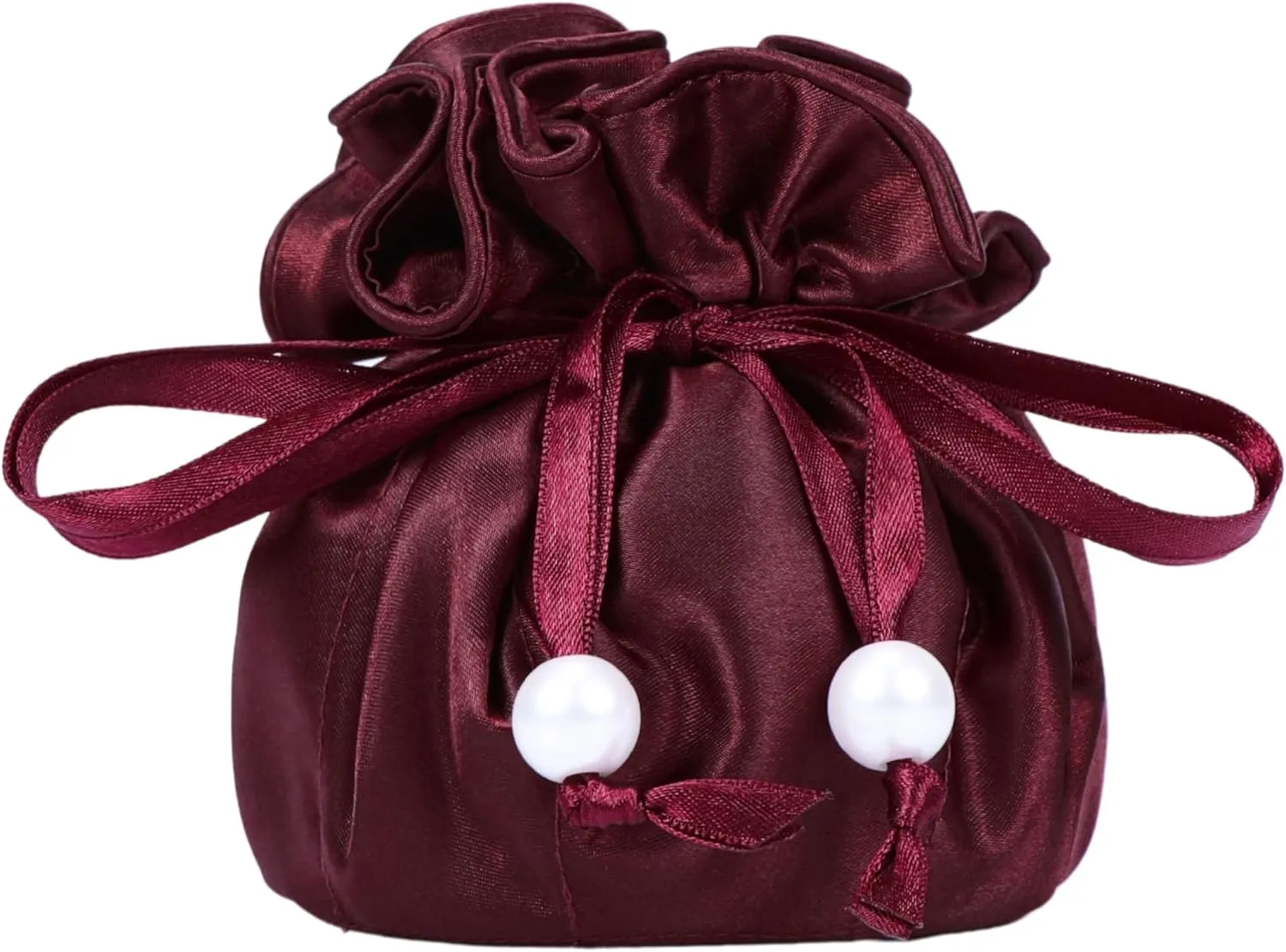 Drawstring Premium Satin 2-in-1 Jewelry Pouch with 16 Interior Pockets, Maroon