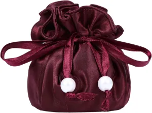 Drawstring Premium Satin 2-in-1 Jewelry Pouch with 16 Interior Pockets, Maroon