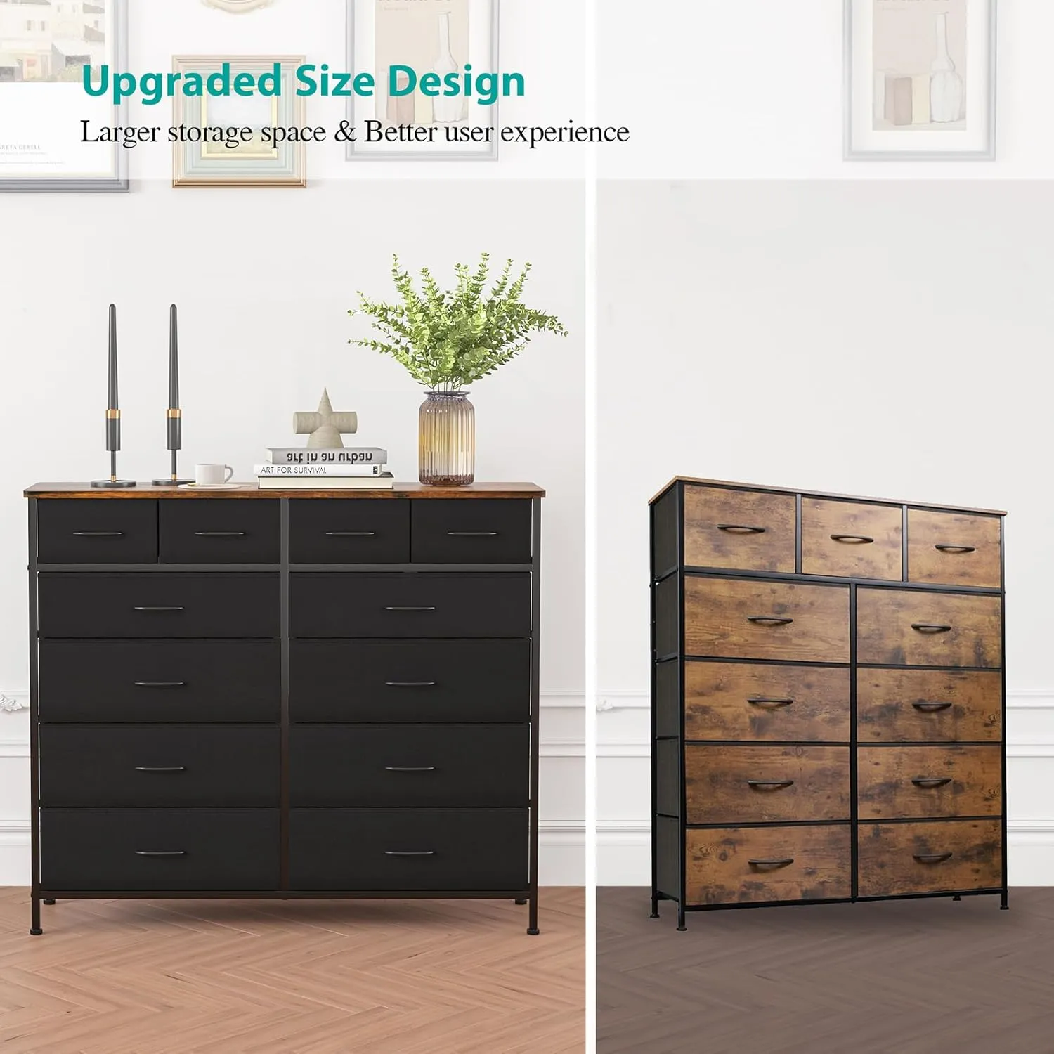 Dresser for Bedroom with 12 Drawers, Tall Fabric Drawer Dresser, Compact Chest of Drawers for Closet, Nursery, Bedside, Living Room, Laundry, Entryway, Hallway