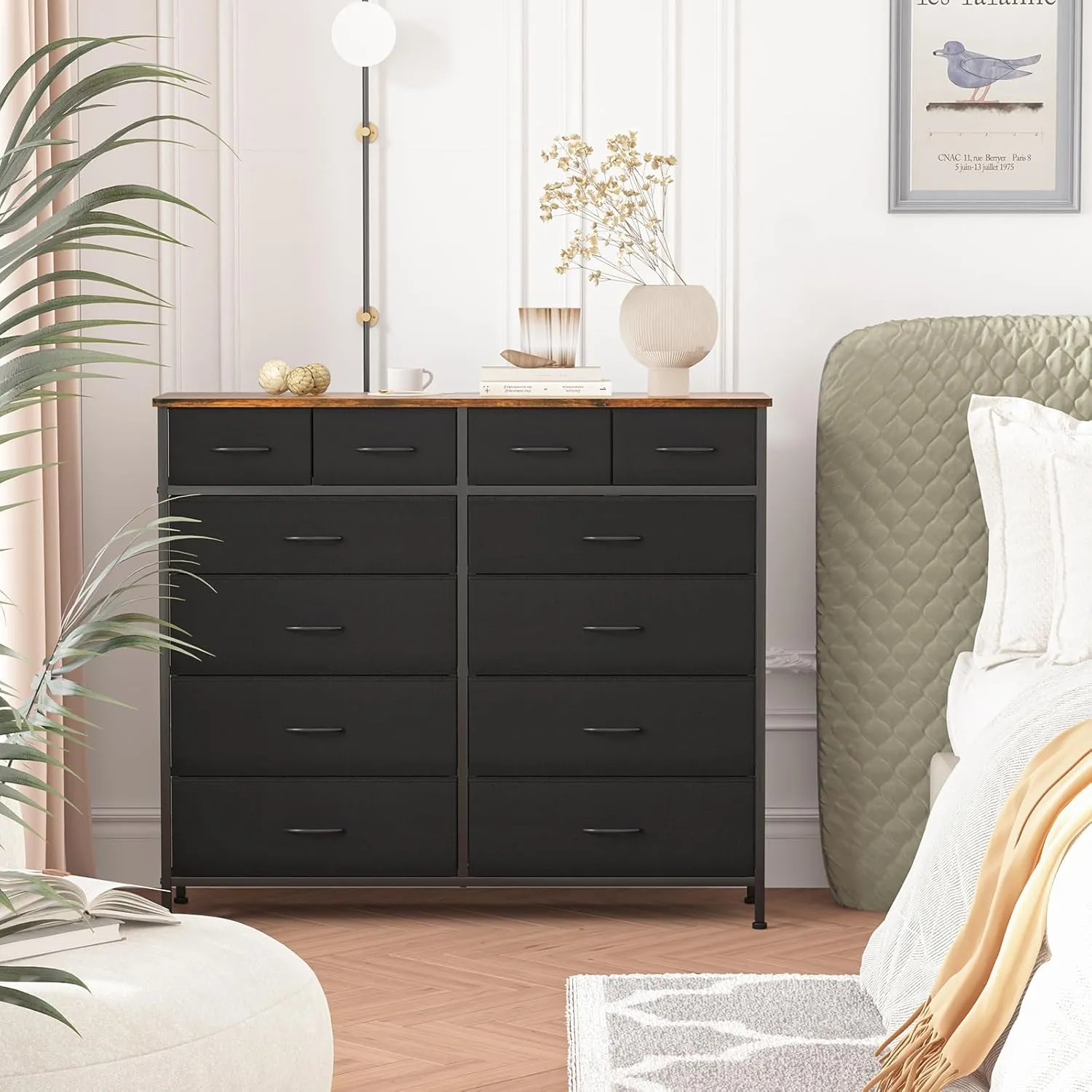 Dresser for Bedroom with 12 Drawers, Tall Fabric Drawer Dresser, Compact Chest of Drawers for Closet, Nursery, Bedside, Living Room, Laundry, Entryway, Hallway