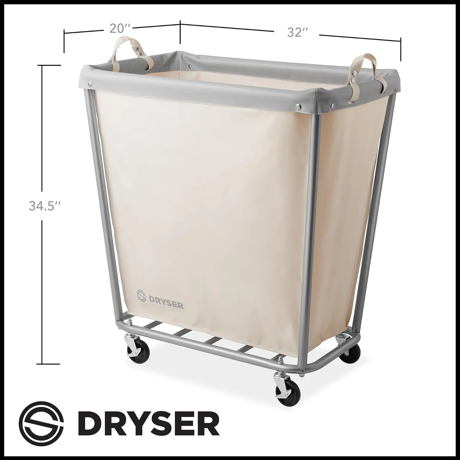 Dryser Large Commercial Heavy-Duty Rolling Laundry Hamper, Steel Frame Cart on Wheels with Removable Canvas Bin for Hotel or Home - White
