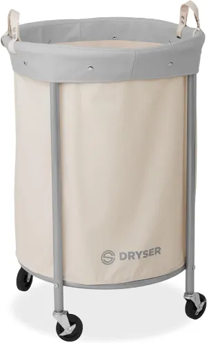 Dryser Laundry Basket with Wheels, 65 Gal. Commercial Round Rolling Laundry Hamper with Steel Cart, 4 Casters and 2 Brakes, Removable Liner - White