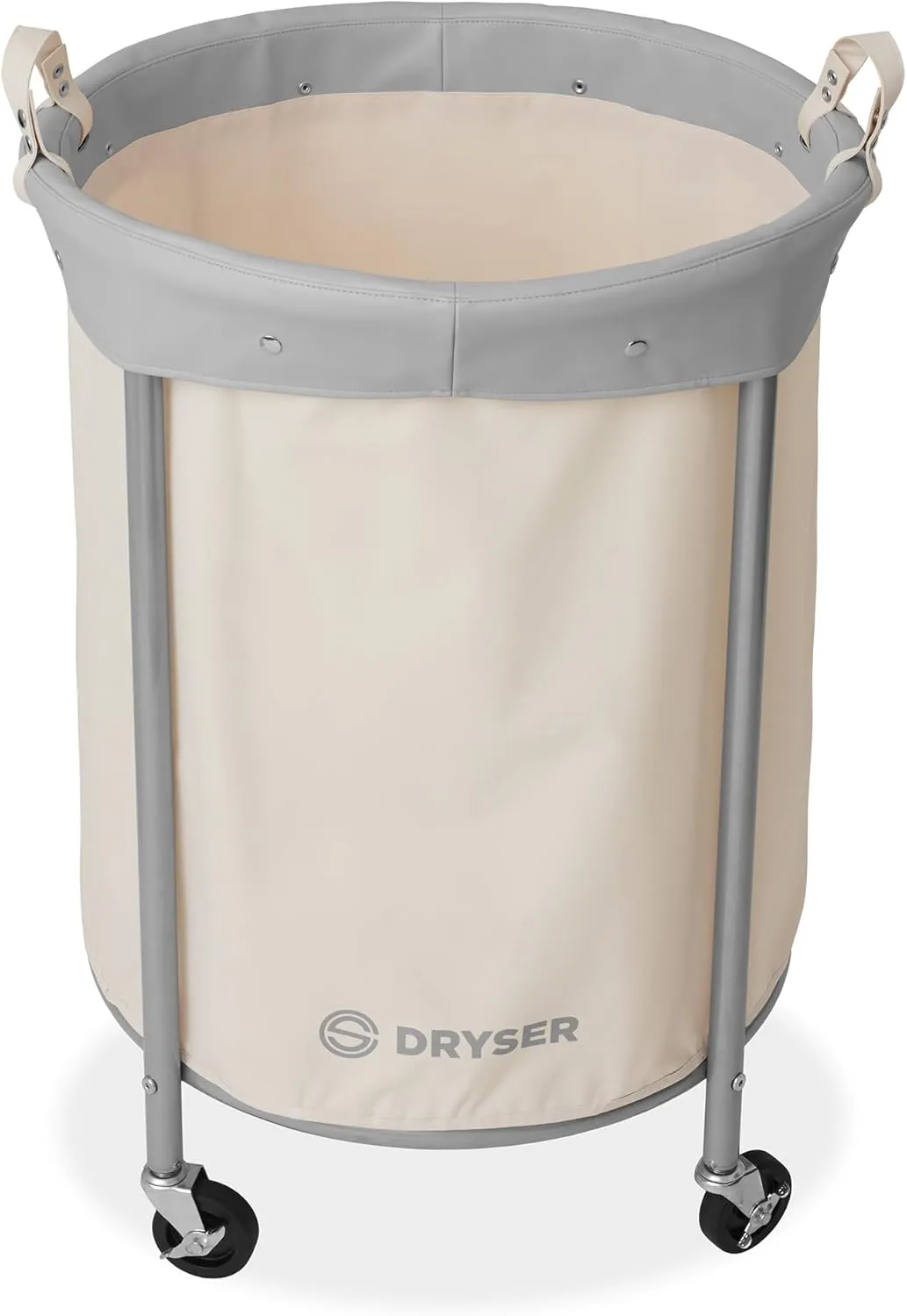 Dryser Laundry Basket with Wheels, 65 Gal. Commercial Round Rolling Laundry Hamper with Steel Cart, 4 Casters and 2 Brakes, Removable Liner - White