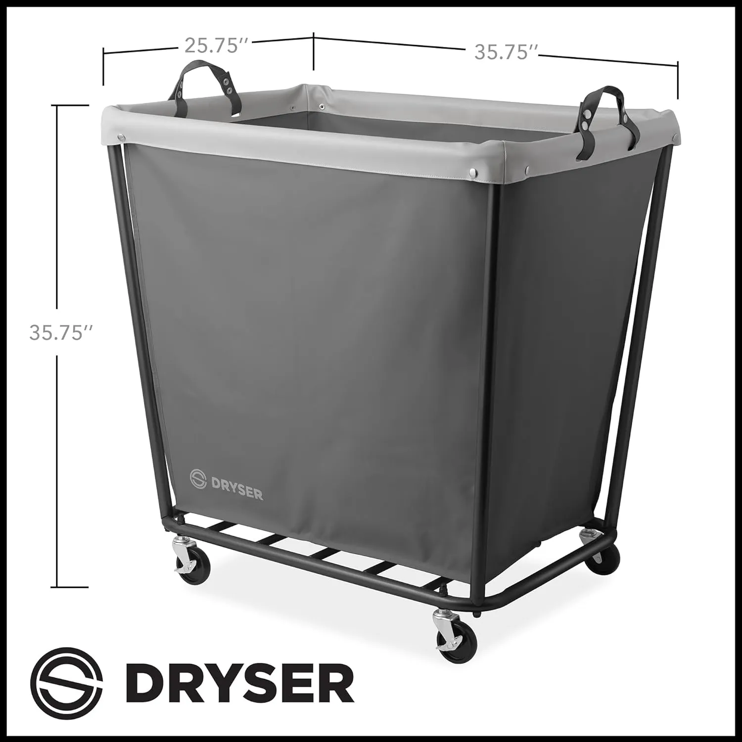 Dryser X-Large Commercial Heavy-Duty Rolling Laundry Hamper, Steel Frame Cart on Wheels with Removable Canvas Bin for Hotel or Home - Gray