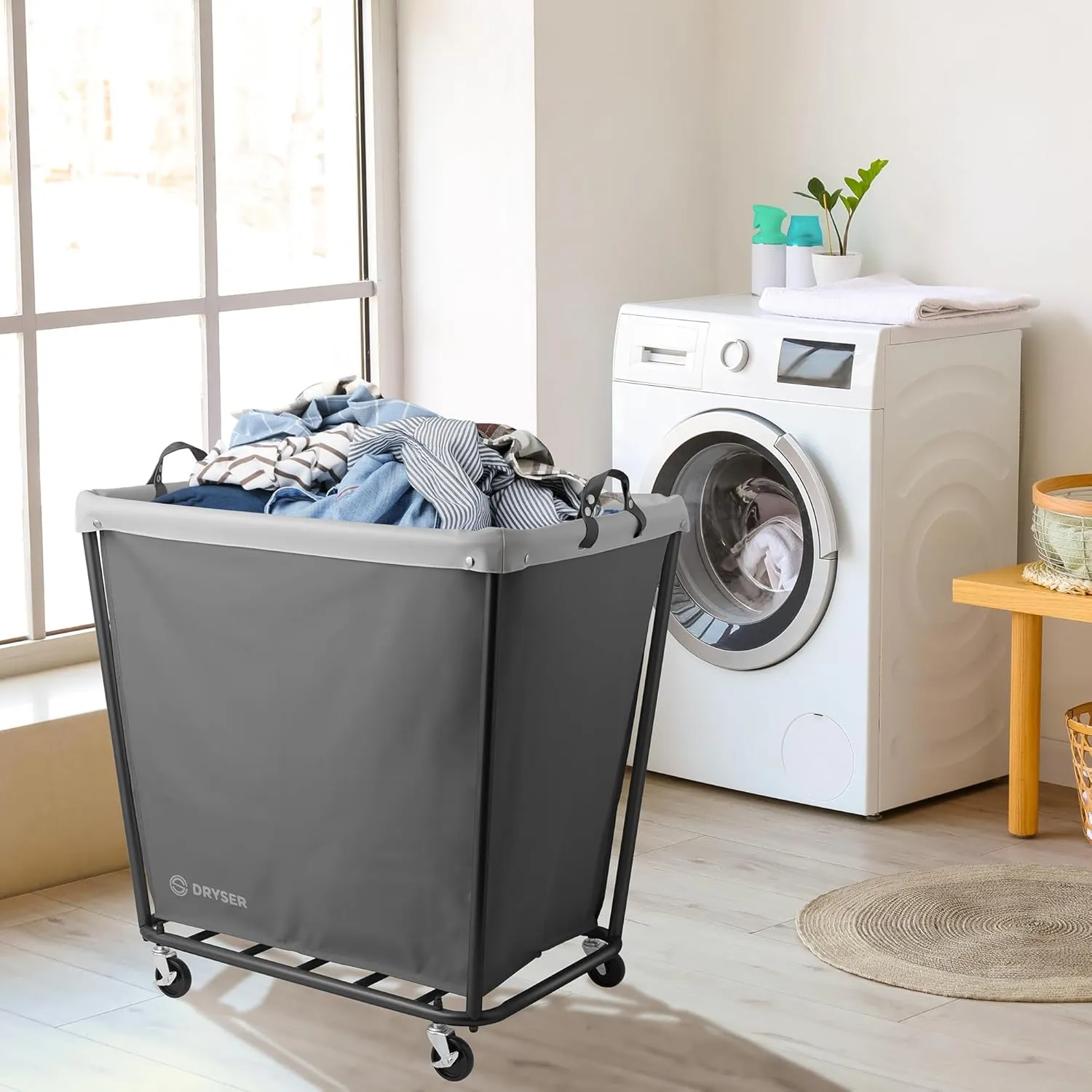 Dryser X-Large Commercial Heavy-Duty Rolling Laundry Hamper, Steel Frame Cart on Wheels with Removable Canvas Bin for Hotel or Home - Gray