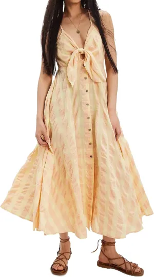 Dsewpuar Summer Gingham Bow Tie Button Front Maxi Dress for Women Sleeveless V Neck Beach Vacation Boho Flowy Long Dress