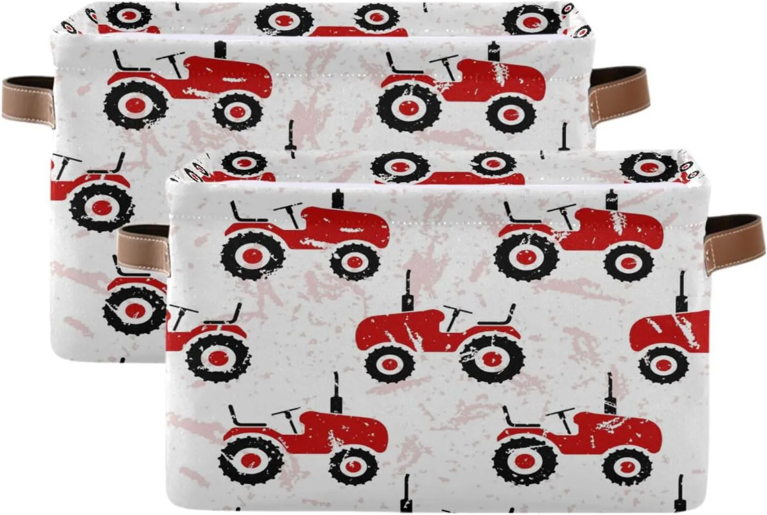 Dussdil Red Old Wheeled Tractors Storage Basket Fabric Kitchen Baskets Storage Bins Boxes Foldable Organizer Bags for Baby Cloth Pet Toys Books Shelf Closet Playroom Laundry Baskets 2PCS