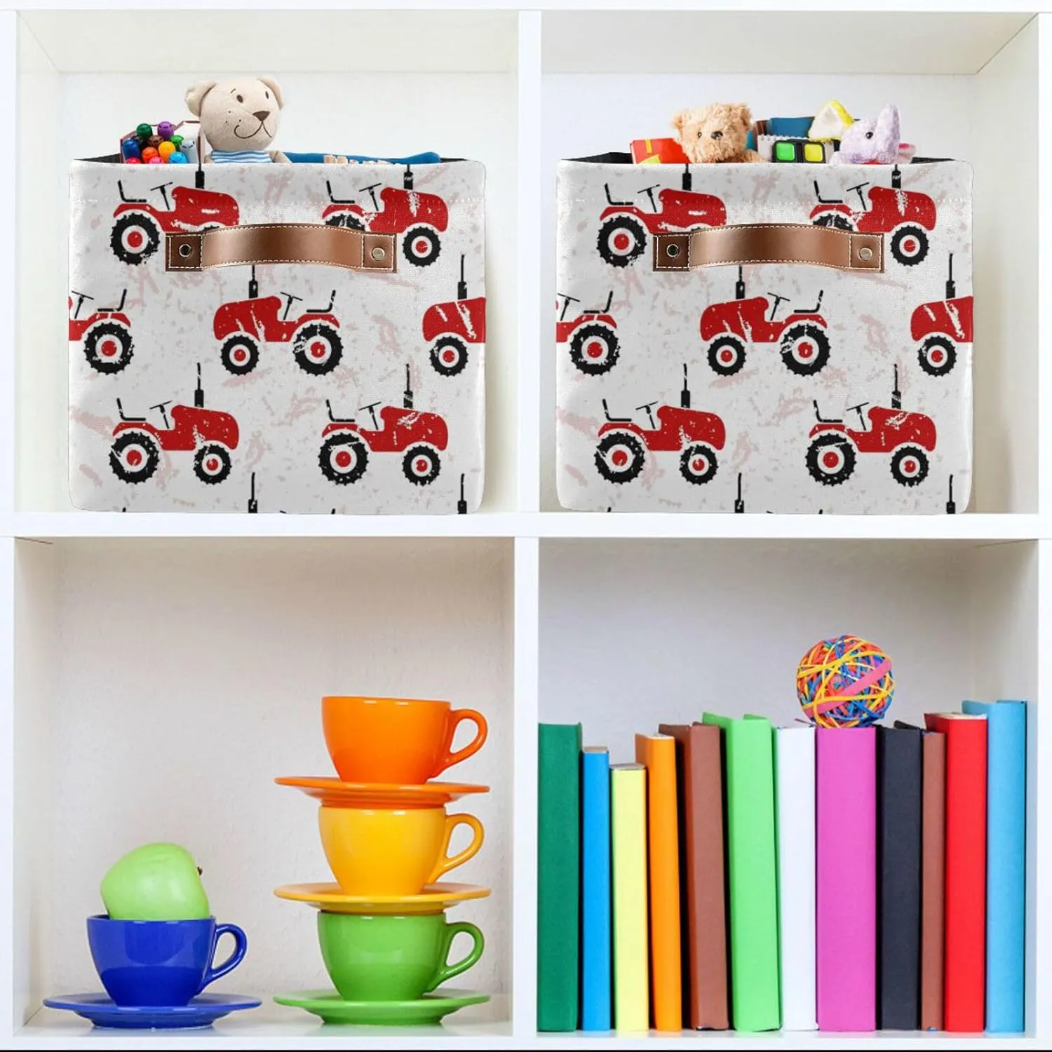Dussdil Red Old Wheeled Tractors Storage Basket Fabric Kitchen Baskets Storage Bins Boxes Foldable Organizer Bags for Baby Cloth Pet Toys Books Shelf Closet Playroom Laundry Baskets 2PCS