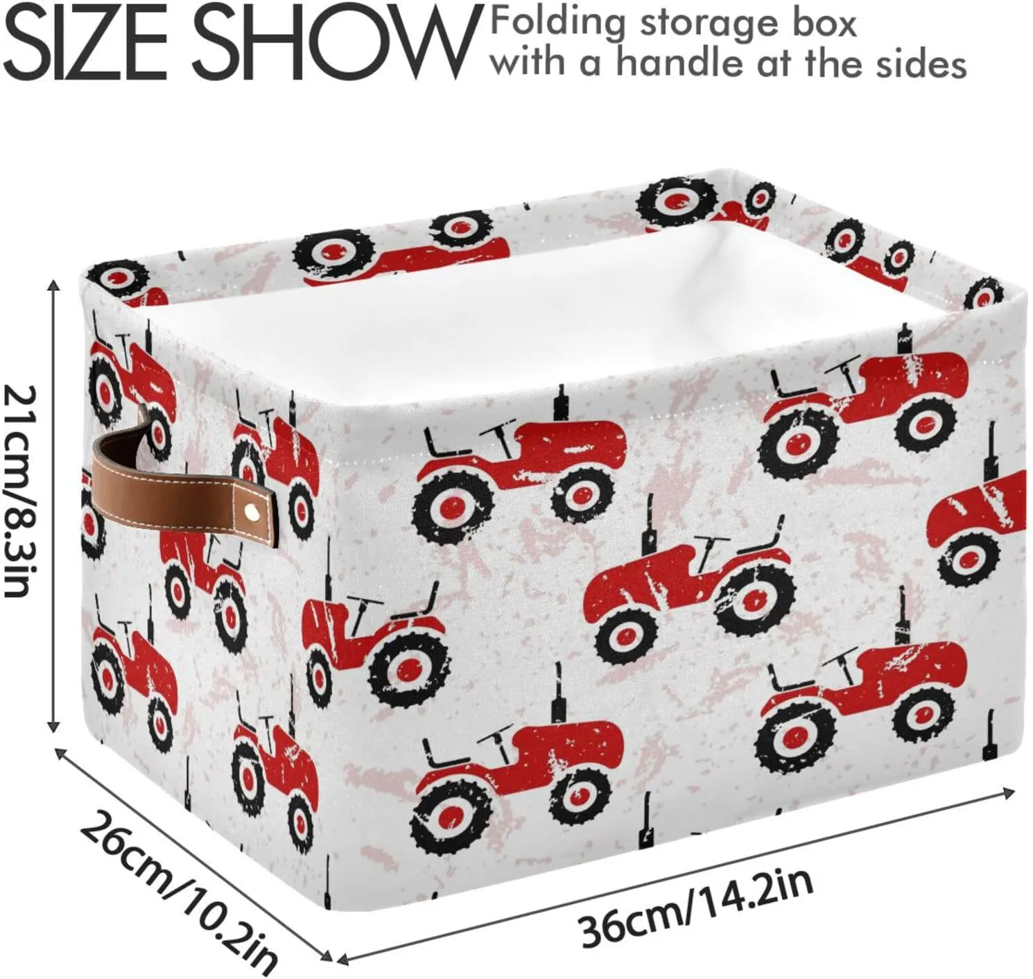 Dussdil Red Old Wheeled Tractors Storage Basket Fabric Kitchen Baskets Storage Bins Boxes Foldable Organizer Bags for Baby Cloth Pet Toys Books Shelf Closet Playroom Laundry Baskets 2PCS