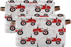 Dussdil Red Old Wheeled Tractors Storage Basket Fabric Kitchen Baskets Storage Bins Boxes Foldable Organizer Bags for Baby Cloth Pet Toys Books Shelf Closet Playroom Laundry Baskets 2PCS