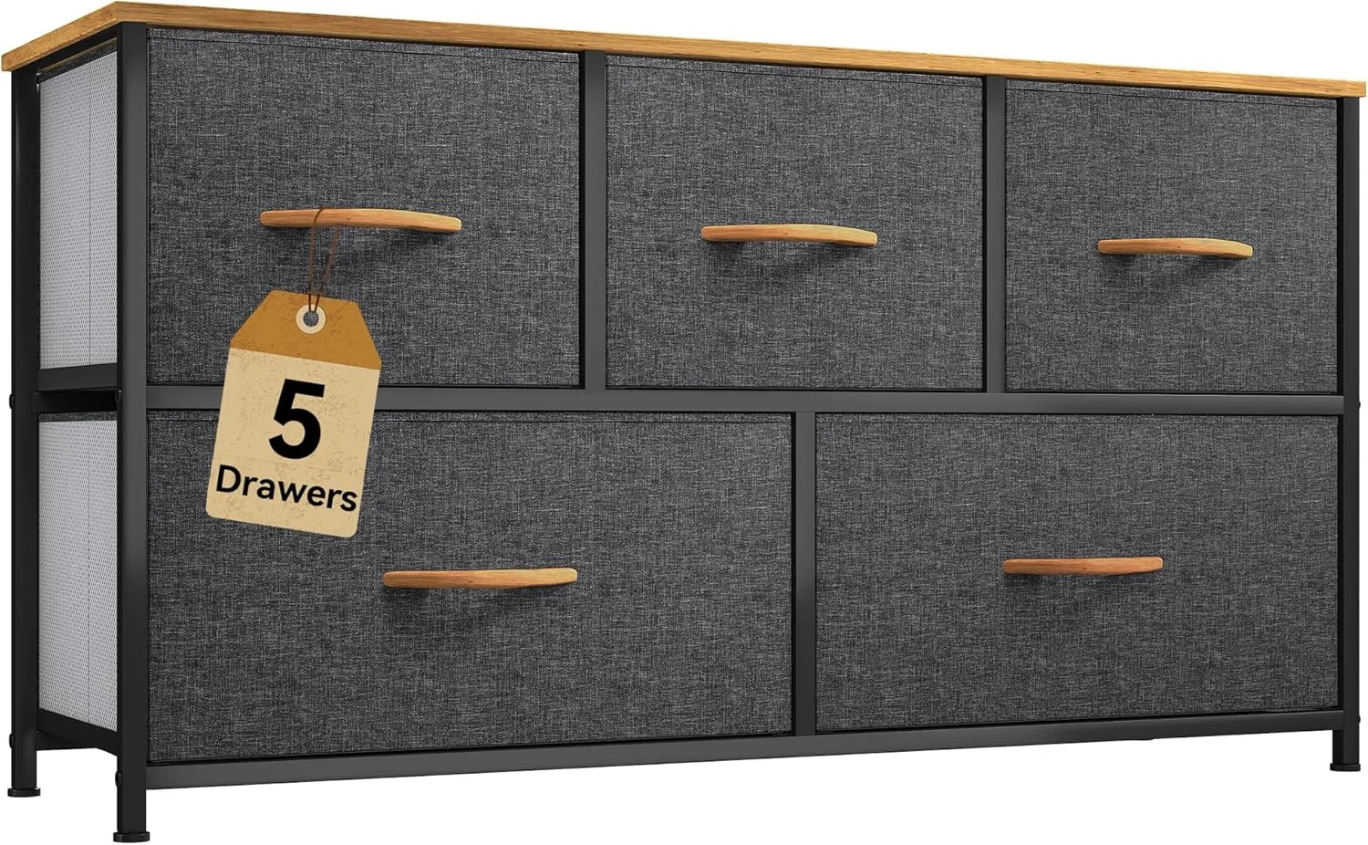 DWVO Dresser TV Stand, Fabric Tower with 5 Drawers, Dresser for Bedroom, Storage Tower, Chest of Drawers for Closet