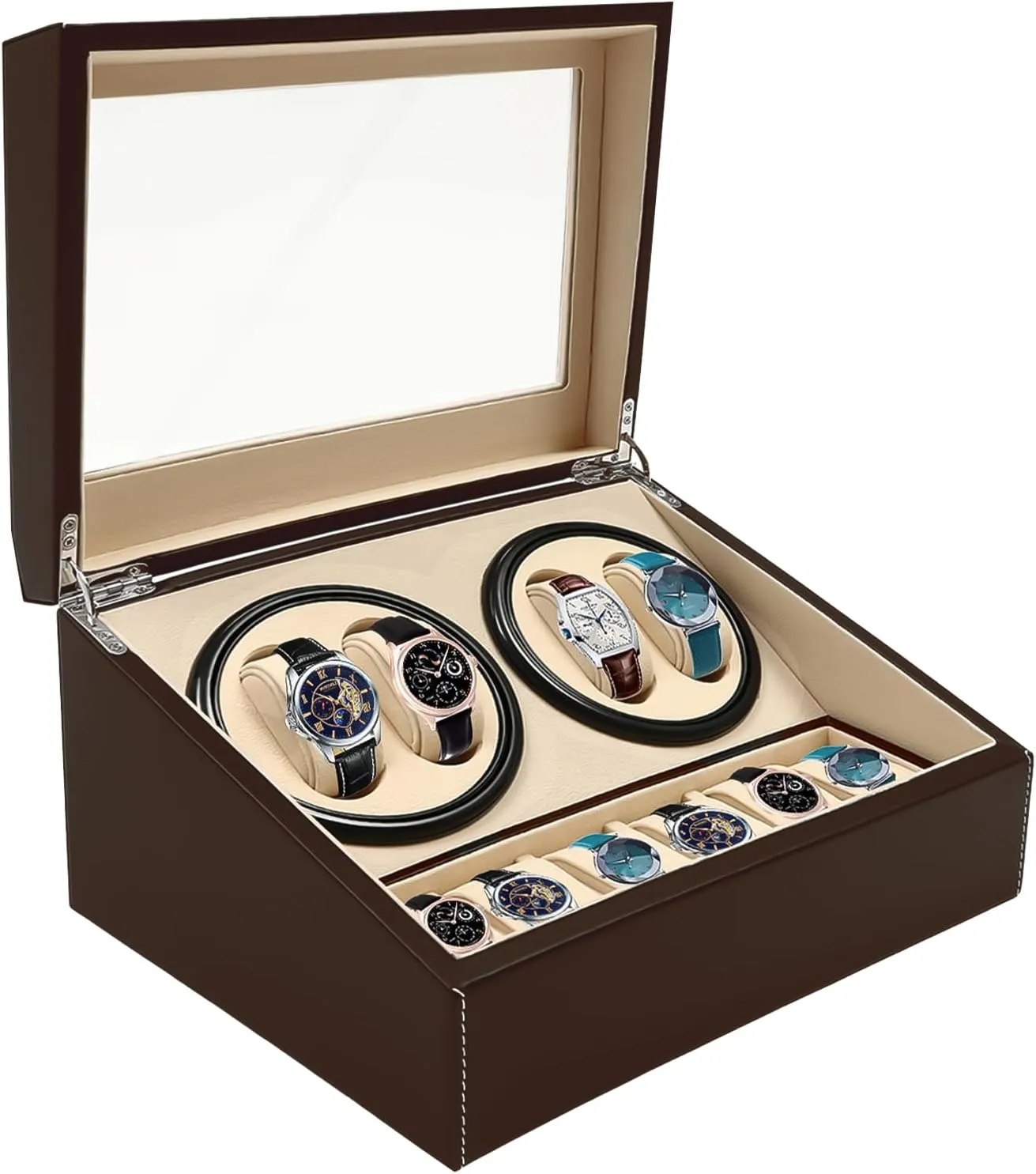 DYRABREST Watch Winder for Automatic Watches, 4 Watch Rotator  6 Extra Storages with Super Quiet Motor and Bidirectional Rotation, AC Adapter Powered Watch Box Winder Fit Mechanical Watches
