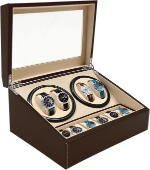 DYRABREST Watch Winder for Automatic Watches, 4 Watch Rotator  6 Extra Storages with Super Quiet Motor and Bidirectional Rotation, AC Adapter Powered Watch Box Winder Fit Mechanical Watches