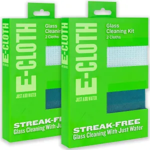E-Cloth 2-Pack Window Cleaning Cloth - Streak-Free Glass & Mirror Cleaning Kit with Just Water, Glass Cleaning Cloth, Microfiber Towel Kit for Windows, Car Windshield, Mirrors - Winter Green