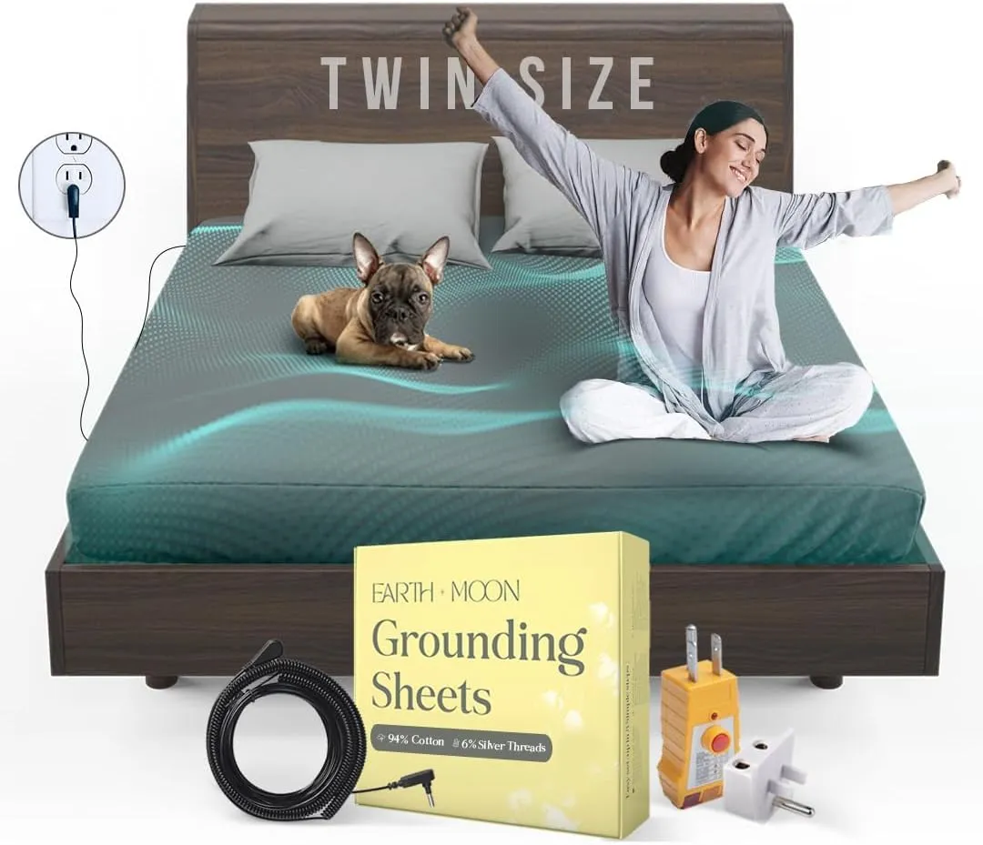 Earth and Moon Grounding Sheets Twin Size 39x75x15, Soft & Comfortable Fitted Bed Sheet for Restful Sleep, Reduce Pain, Fatigue, Stress, Made w/Organic Cotton & Pure Silver Fiber, Fits Deep Mattress