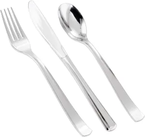 EI 360pcs Silver Plastic Silverware,Plastic Spoons and Forks,Plastic Silverware Heavy Duty,Disposable Plastic Cutlery include 120pcs Plastic Forks,120pcs Plastic Spoons and 120pcs Plastic Knives