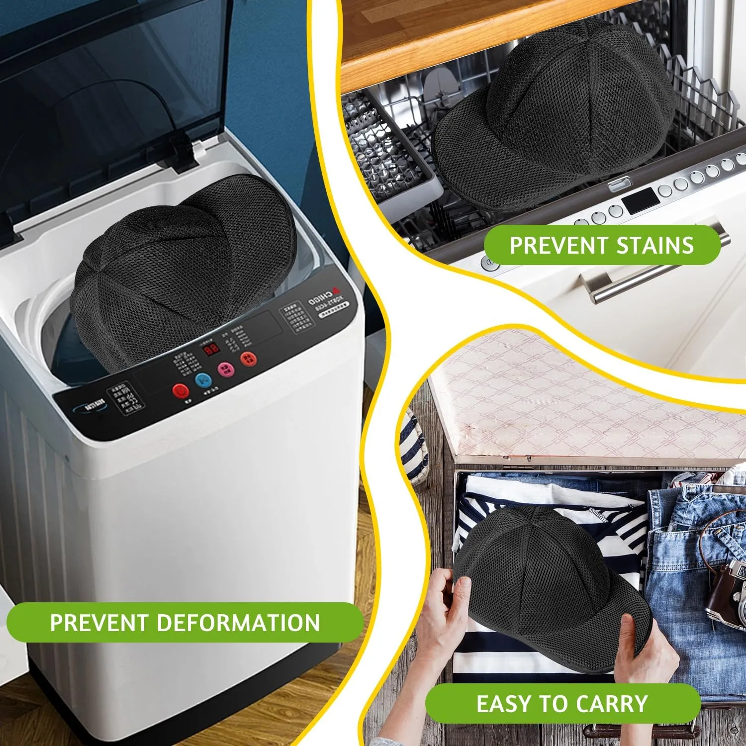Eiito Hat Washer Cage, Hat Washer for Baseball Caps, Hats Washing Machine with Frame and Washers Bag, Keep the Hats in Shape, Suitable for Adult and Kid's 2 Pack Black