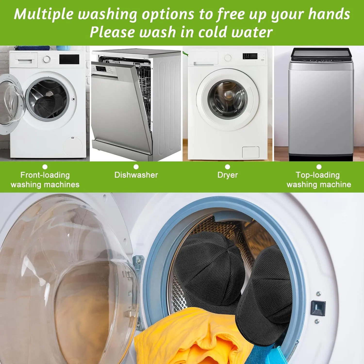 Eiito Hat Washer Cage, Hat Washer for Baseball Caps, Hats Washing Machine with Frame and Washers Bag, Keep the Hats in Shape, Suitable for Adult and Kid's 2 Pack Black