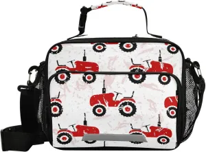 Eionryn Red Wheeled Tractors Lunch Bags Lunch Box Insulated Cooler Bag Reusable Tote Shoulder Bag for Outdoor Picnic Meal Office