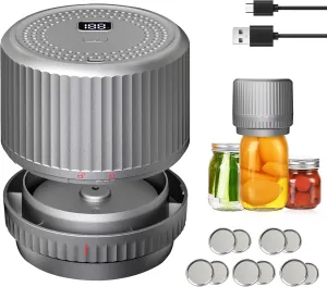 Electric Mason Jar Vacuum Sealer - Cordless Mason Jar Vacuum Sealer Kit with Wide & Regular Mouth Mason Jars - 2000mAh Battery Capacity 85 KPa Vacuum Sealer for Jars for Food Storage-Grey