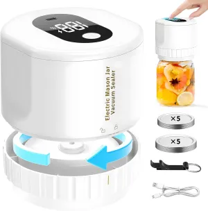 Electric Mason Jar Vacuum Sealer Kit with Upgraded Auto-Stop, Quiet & Portable, Fits Both Wide & Regular Mouth Jars | Rechargeable, Easy Food Storage & Canning