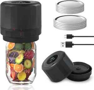 Electric Mason Jar Vacuum Sealer - Kit with Wide Mouth Lids - Canning Vacuum Sealer for Food Storage - Black