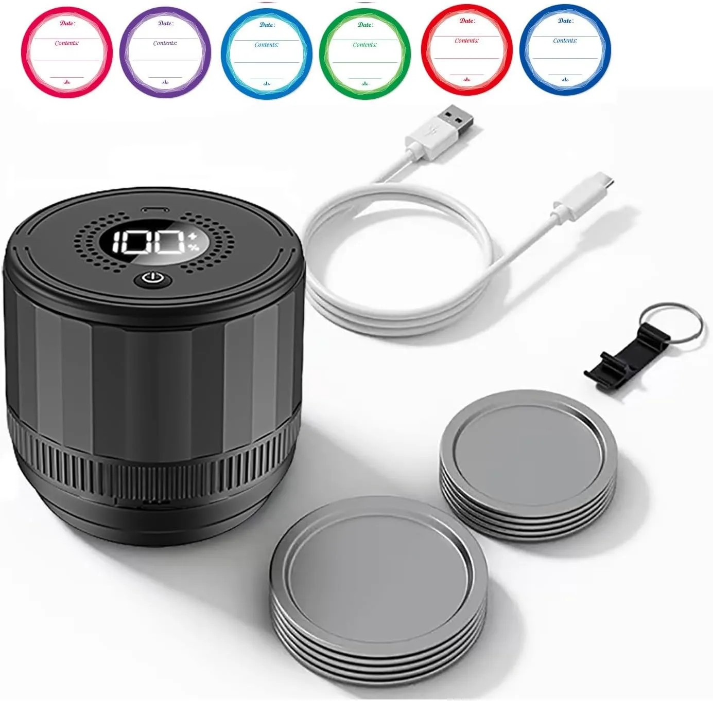 Electric Mason Jar Vacuum Sealer - Mason Jar Vacuum Sealer Kit for Wide & Regular Mouth Canning Jars, with Lids & Food Storage Labels, Essential for Canned Pantry Storage