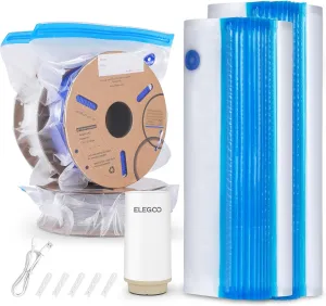 ELEGOO Filament Storage Bags Electric Pump Kit, 30 Bags in 2 Sizes Vacuum Sealed with Auto Pump Dust Proof Humidity Resistant, Perfect for 3D Printer Filament Storage and Keep Filament Dry