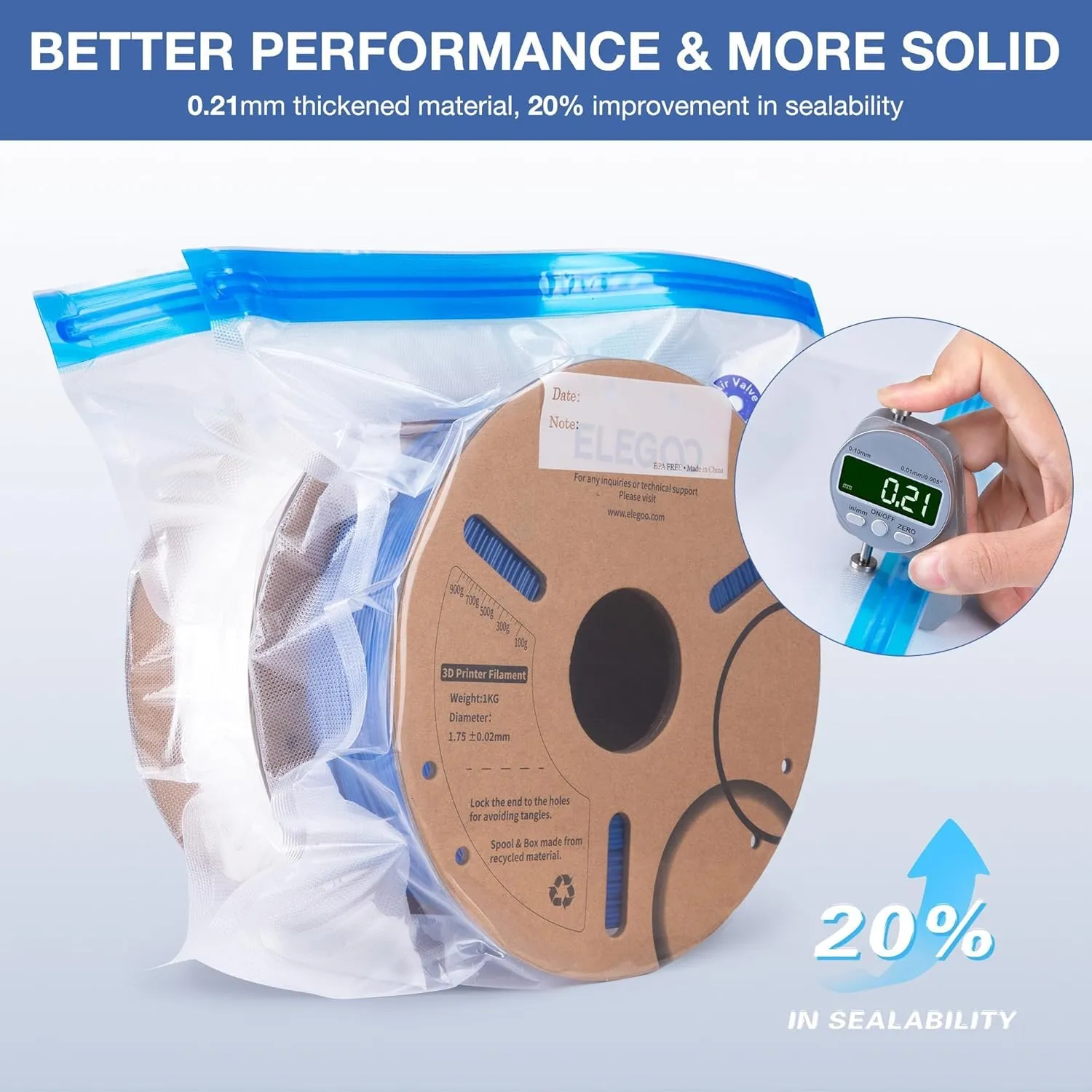 ELEGOO Filament Storage Bags Electric Pump Kit, 30 Bags in 2 Sizes Vacuum Sealed with Auto Pump Dust Proof Humidity Resistant, Perfect for 3D Printer Filament Storage and Keep Filament Dry