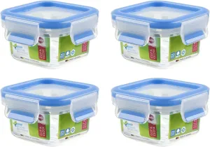 EMSA 508535 Clip & Close Square Storage Tin, 200 ml, Transparent/Blue (Pack of 4)