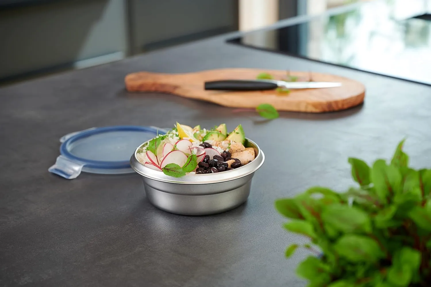 Emsa Clip & Close N1150200 Leak-Proof Stainless Steel Food Storage Container, 0.8 Litre Capacity, Round, Dishwasher Safe, Oven Safe