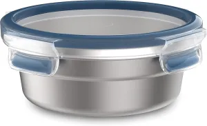 Emsa Clip & Close N1150200 Leak-Proof Stainless Steel Food Storage Container, 0.8 Litre Capacity, Round, Dishwasher Safe, Oven Safe