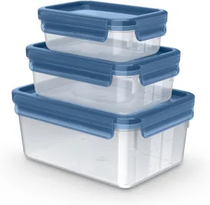 Emsa Clip & Close N1171800 Eco Food Storage Containers Set of 3, 0.55/1.0/2.2 L, Eco Design, Leak-Proof, Hygienic, Microwave/Freezer/Dishwasher Safe, BPA-Free, Blue