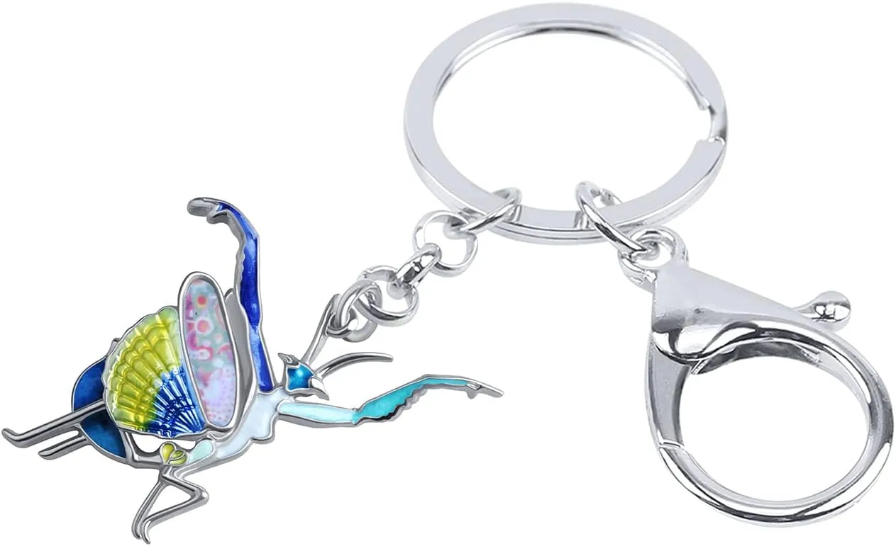 Enamel Alloy Cute 3D Praying Mantis Keychain for Women Girls Novelty Insect Key Ring for Men Key Car Purse Backpack