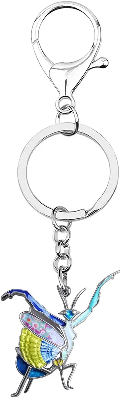 Enamel Alloy Cute 3D Praying Mantis Keychain for Women Girls Novelty Insect Key Ring for Men Key Car Purse Backpack