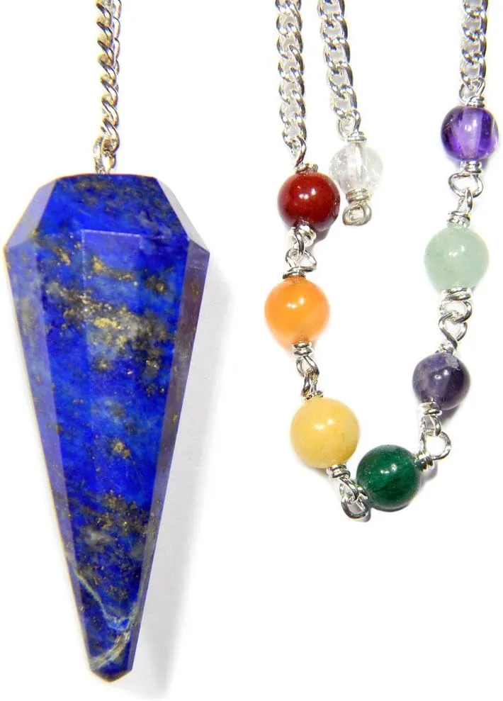 Enchanted Jewelry Lapis Faceted Chakra Pendulum with Satin Bag and Instruction Leaflet for Divination/Dowsing Tool