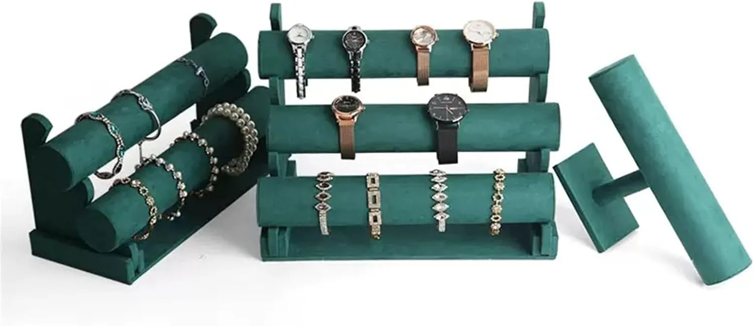 ENGENDER Jewelry Holder Jewelry Organizer Green Velvet Bracelet Display Stand 1/2/3 Tiers Detachable T-Shaped Watch Stand for Jewelry Storage Box Exhibition(C)