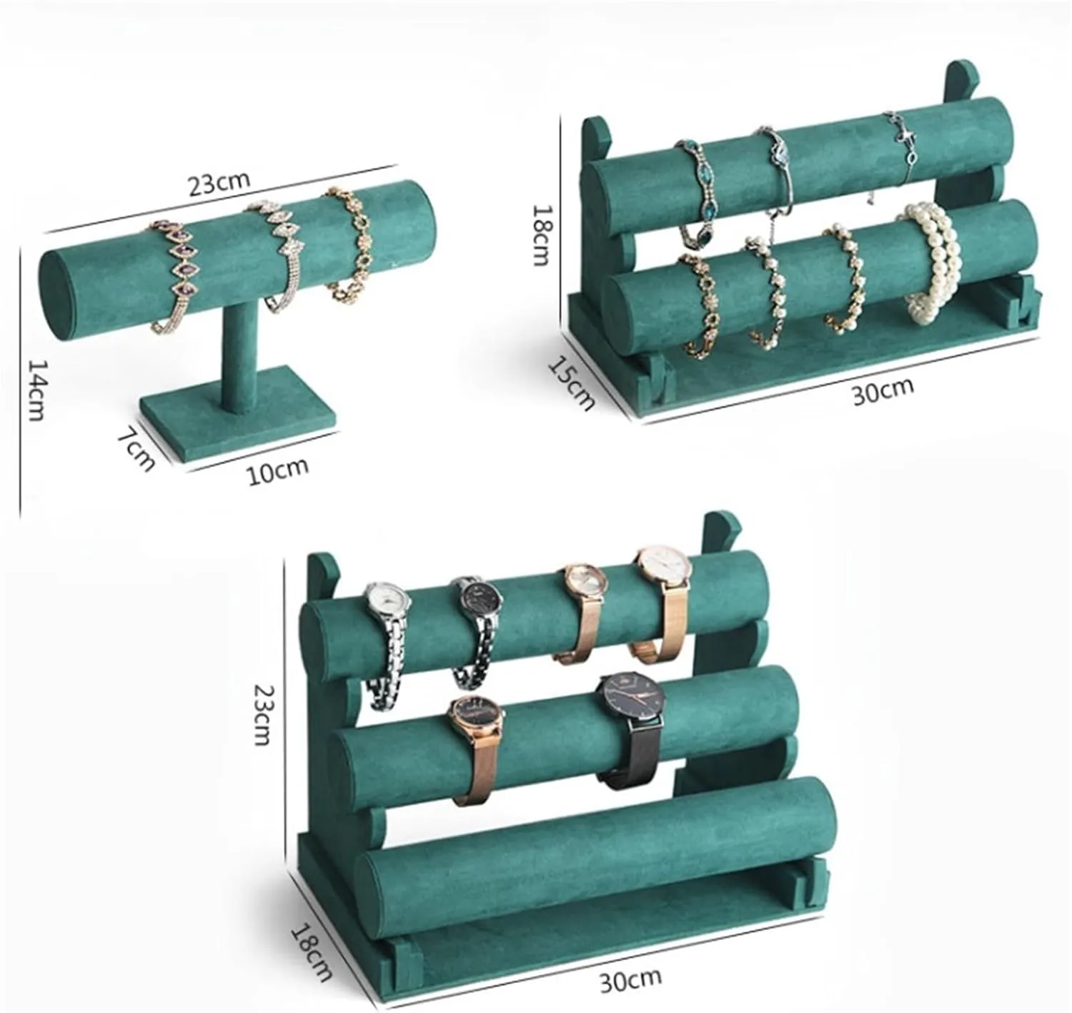 ENGENDER Jewelry Holder Jewelry Organizer Green Velvet Bracelet Display Stand 1/2/3 Tiers Detachable T-Shaped Watch Stand for Jewelry Storage Box Exhibition(C)