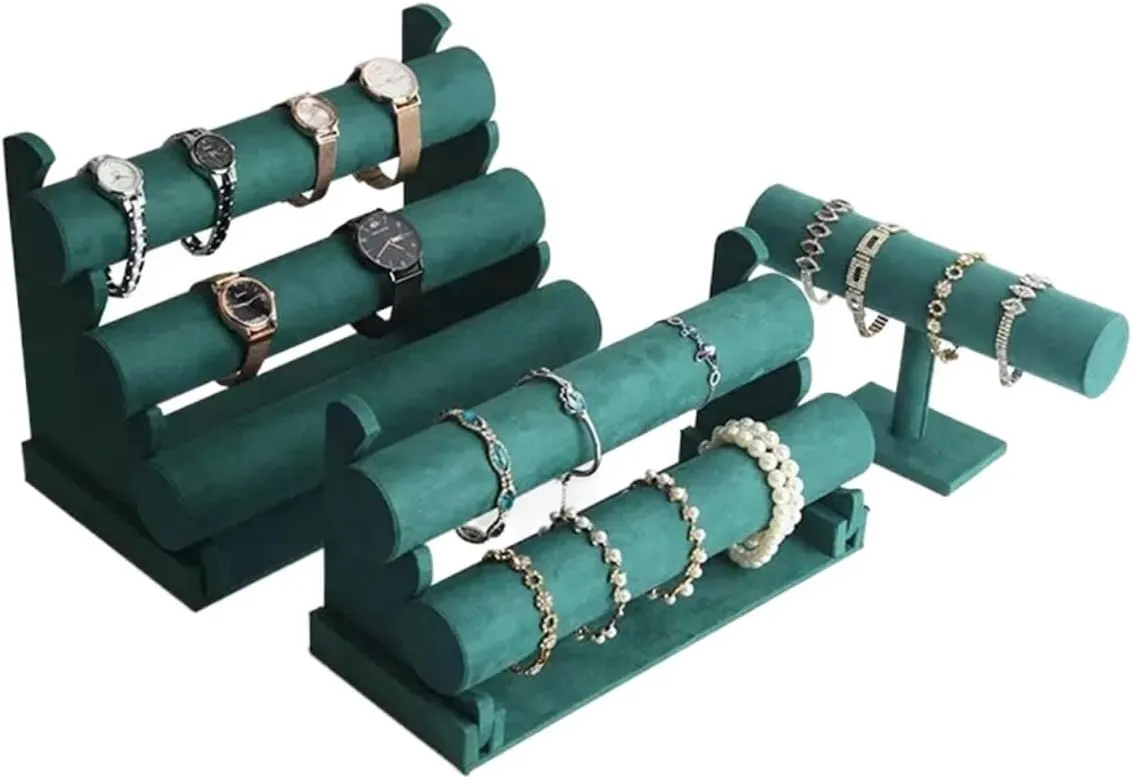 ENGENDER Jewelry Holder Jewelry Organizer Green Velvet Bracelet Display Stand 1/2/3 Tiers Detachable T-Shaped Watch Stand for Jewelry Storage Box Exhibition(C)