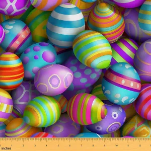 Erosebridal Easter Eggs Fabric by The Yard, Multicolour Eggs Upholstery Fabric, 3D Egg Rolling Decorative Fabric, Spring Season April Holiday New Life Hunt Eggs Indoor Outdoor Fabric, 1 Yard