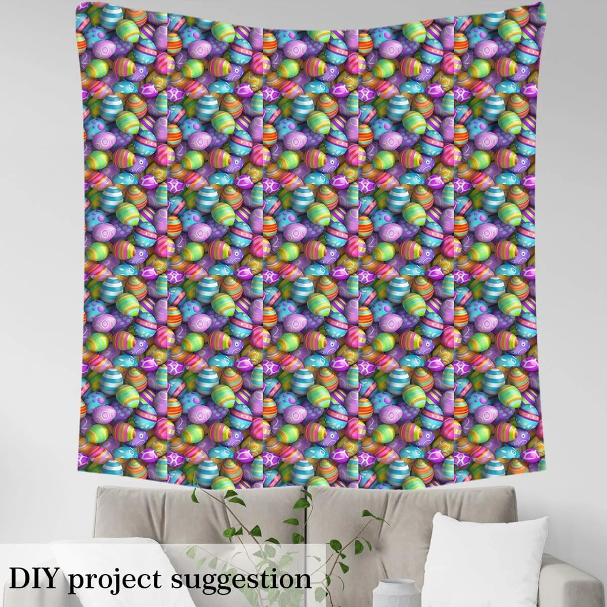 Erosebridal Easter Eggs Fabric by The Yard, Multicolour Eggs Upholstery Fabric, 3D Egg Rolling Decorative Fabric, Spring Season April Holiday New Life Hunt Eggs Indoor Outdoor Fabric, 1 Yard
