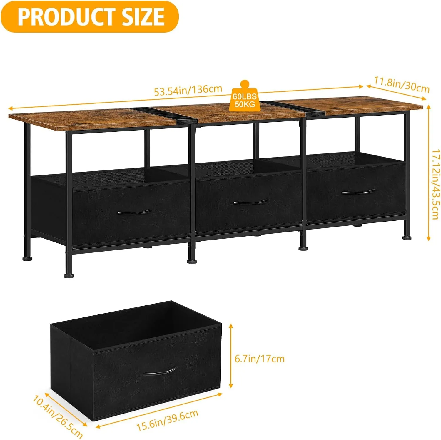 ETELI TV Stands for Living Room Entertainment Center with Fabric Dressers 50/55/60 inch Television Stands Tables TV Cabinet Console Table with Storage for Bedroom