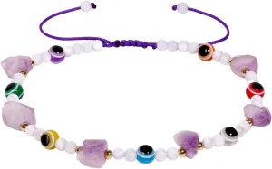 Evil Eye Anklet White Shell Raw Amethyst Stone Reiki Beach Foot Jewelry Crystals Handmade Ankle Bracelets for Women Adjustable