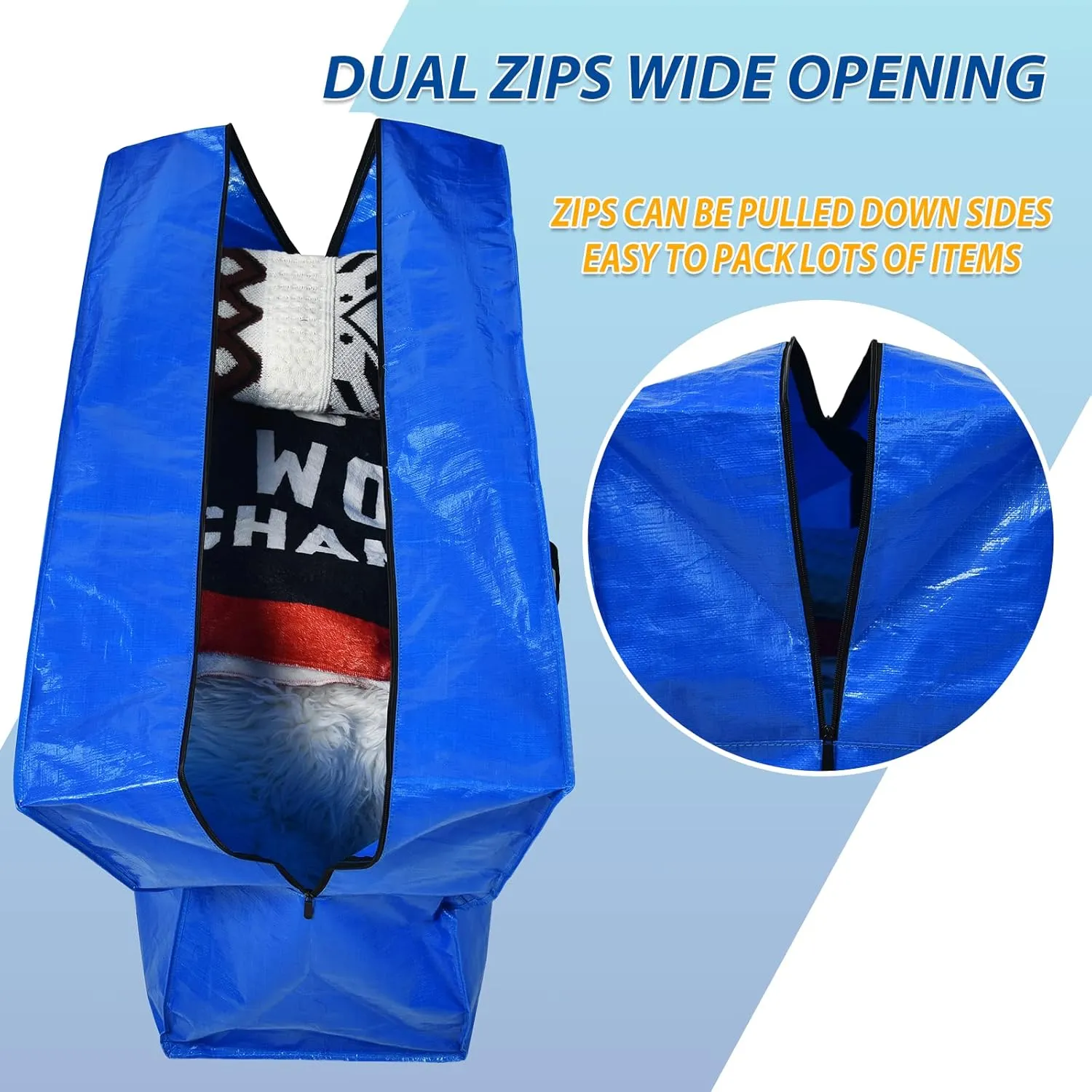 Extra Large Storage Bags, 41 Gallon XXL Jumbo Large Moving Bags Heavy Duty, Storage Totes Moving Boxes Supplies for College, Foldable Duffle Bag for Travel, 38x23x11inch - 2PACK