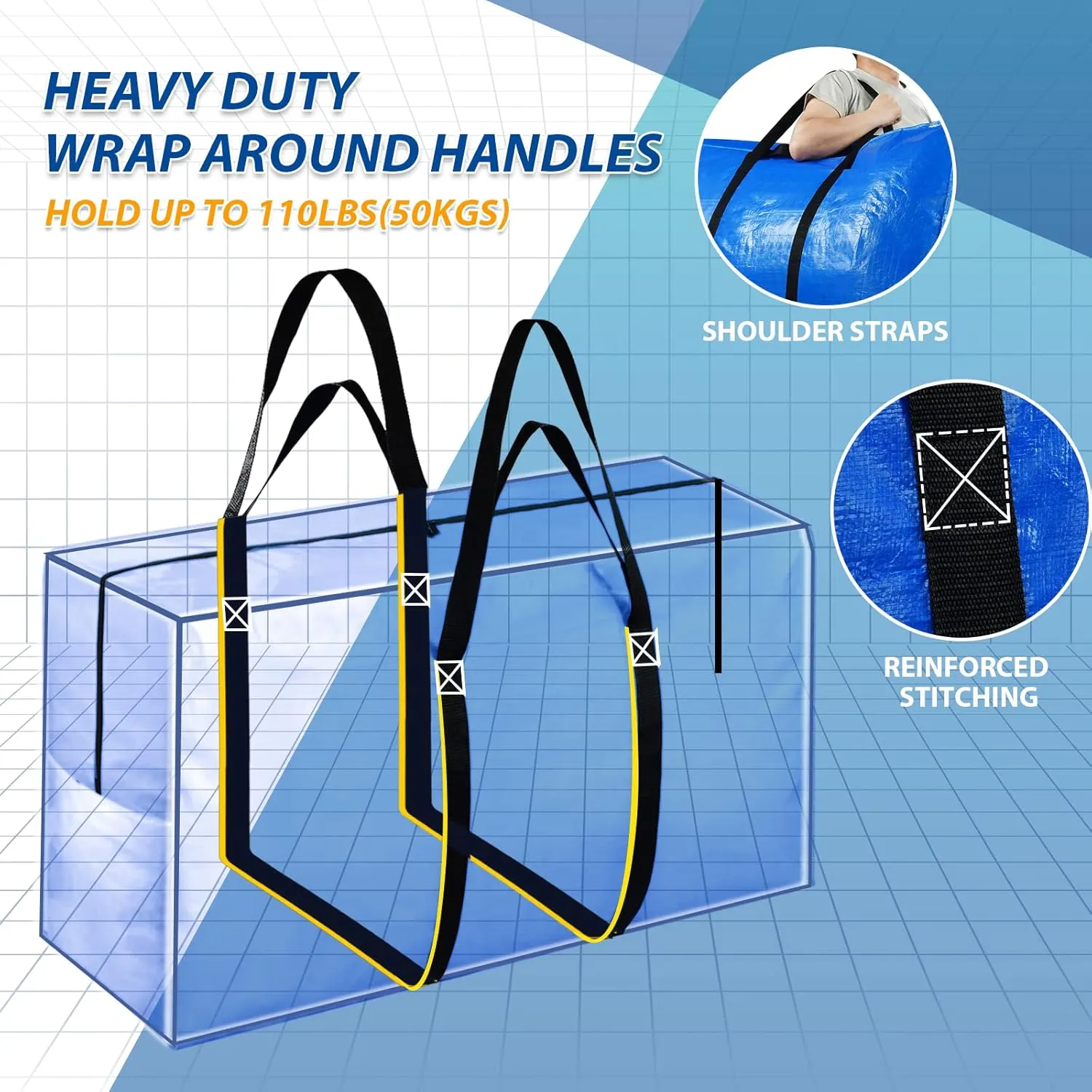 Extra Large Storage Bags, 41 Gallon XXL Jumbo Large Moving Bags Heavy Duty, Storage Totes Moving Boxes Supplies for College, Foldable Duffle Bag for Travel, 38x23x11inch - 2PACK