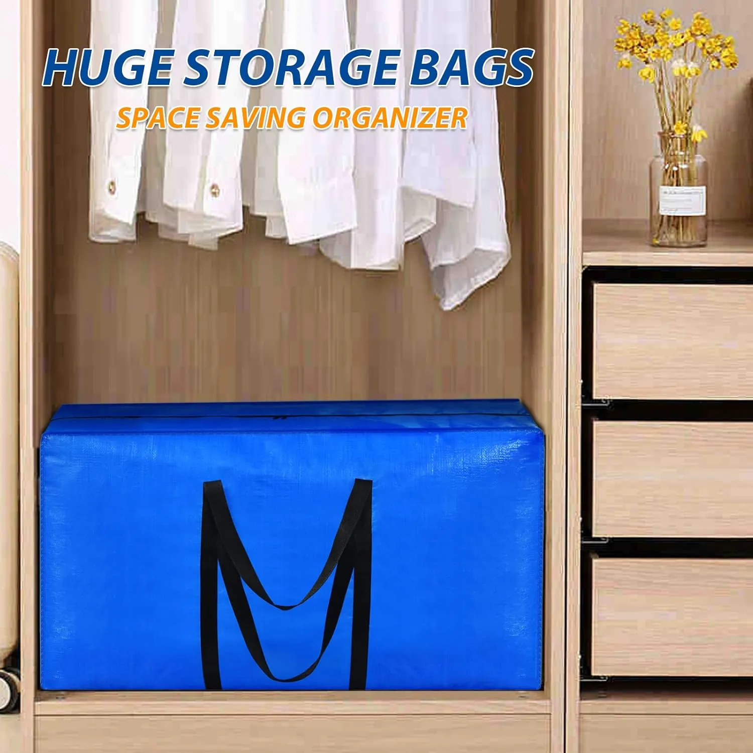 Extra Large Storage Bags, 41 Gallon XXL Jumbo Large Moving Bags Heavy Duty, Storage Totes Moving Boxes Supplies for College, Foldable Duffle Bag for Travel, 38x23x11inch - 2PACK
