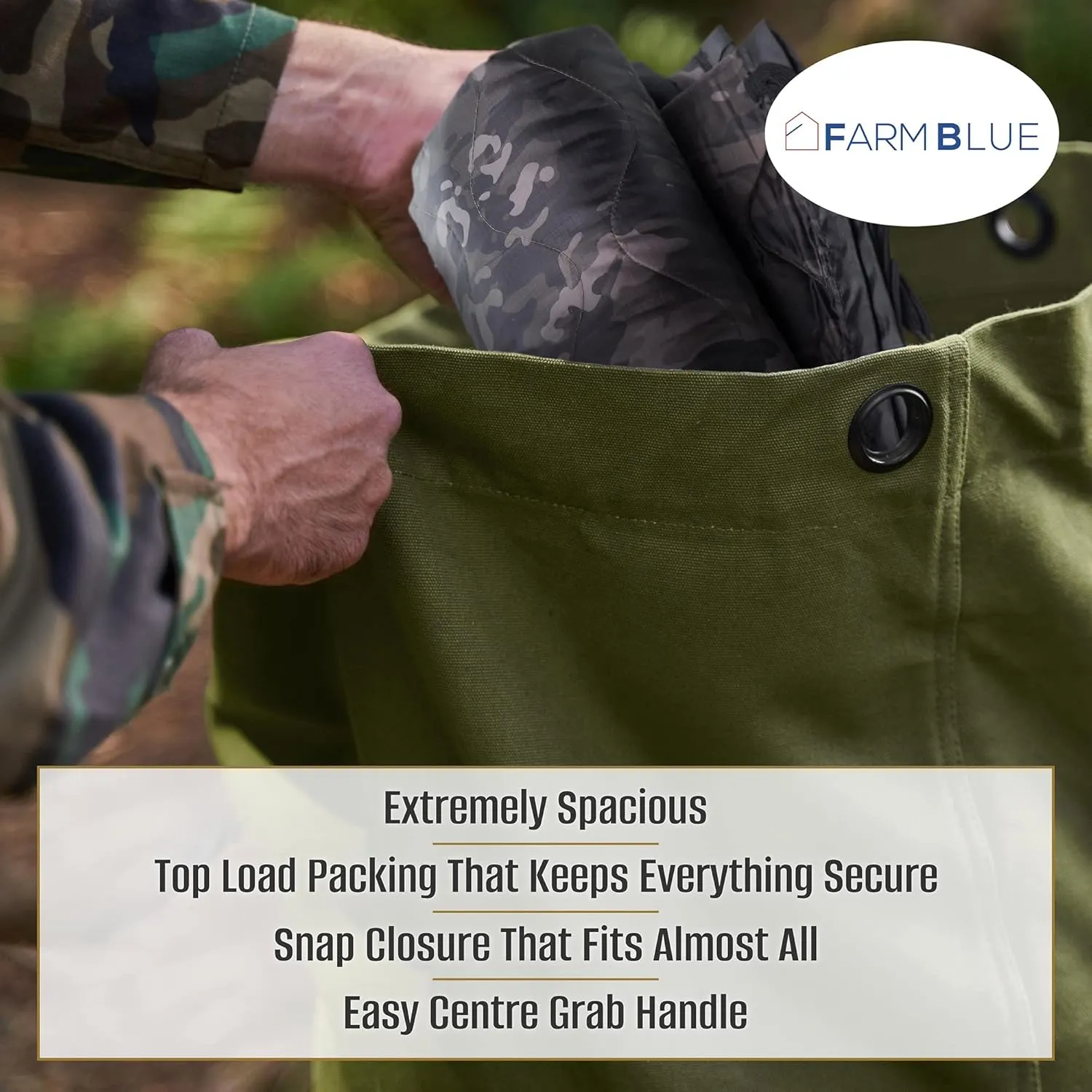 Farm Blue Top Load Duffle Bag -Military Duffel Bags - Heavy Duty Army Grade Cotton Canvas Duffel Bags For Men Women & Students - Front Loading Tactical Gear Sack - 21" x 36" - Black