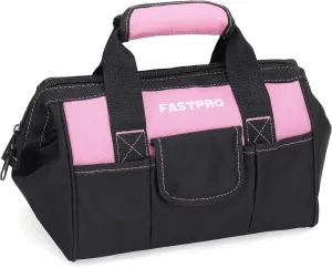 FASTPRO 12-Inch Pink Tool Bag,Zip-top Wide Mouth Open Storage, 600D Polyester Fabric Material for Quality Endurance