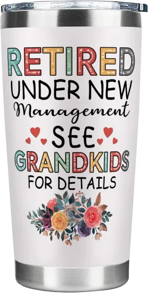 Fatbaby Retired Tumbler Gifts For Women, Retired Under New Management See Grandkids For Details Coffee Tumbler, Funny Happy Retirement Gift Cup For Grandma Women 20 Oz